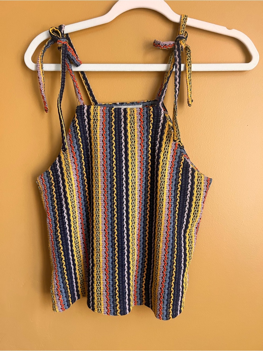 Madewell Striped Tie-Shoulder Crochet Tank - Yellow, Navy, Cream, Rust